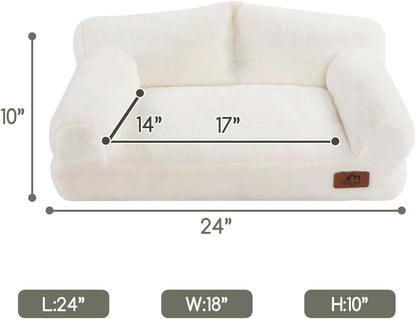 Hollypet Fluffy Plush Pet Cat Couch Soft Calming Pet Sofa Beds for Medium Small Cats and Dogs, White