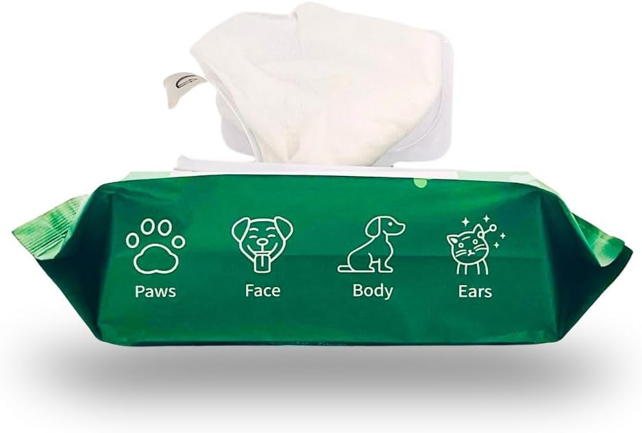 Hypoallergenic Pet Wipes, Cleaning and Odor-Controlling Grooming Wipes for Paws, Body, and Butt, Perfect for Puppy and Adult Pets, Unscented, 80 Count