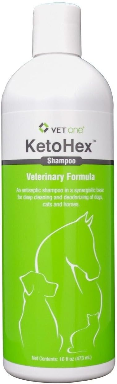 KetoHex Cat and Dog Shampoo - 16 oz Anti Bacterial Cat & Dog Flea And Tick Treatment, For Sensitive Skin Infections & Lesions, Protects & Moisturizes, Antifungal Treatment For Dogs & Cats - VetOne