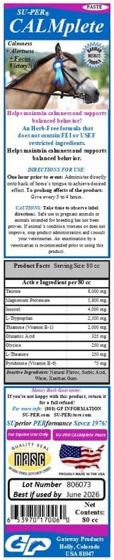 SU-PER CALMplete Horse Calmer Paste - Helps Maintain Calmness & Balanced Behavior - Calming Paste for Horses - 80CC, (2 Pack)