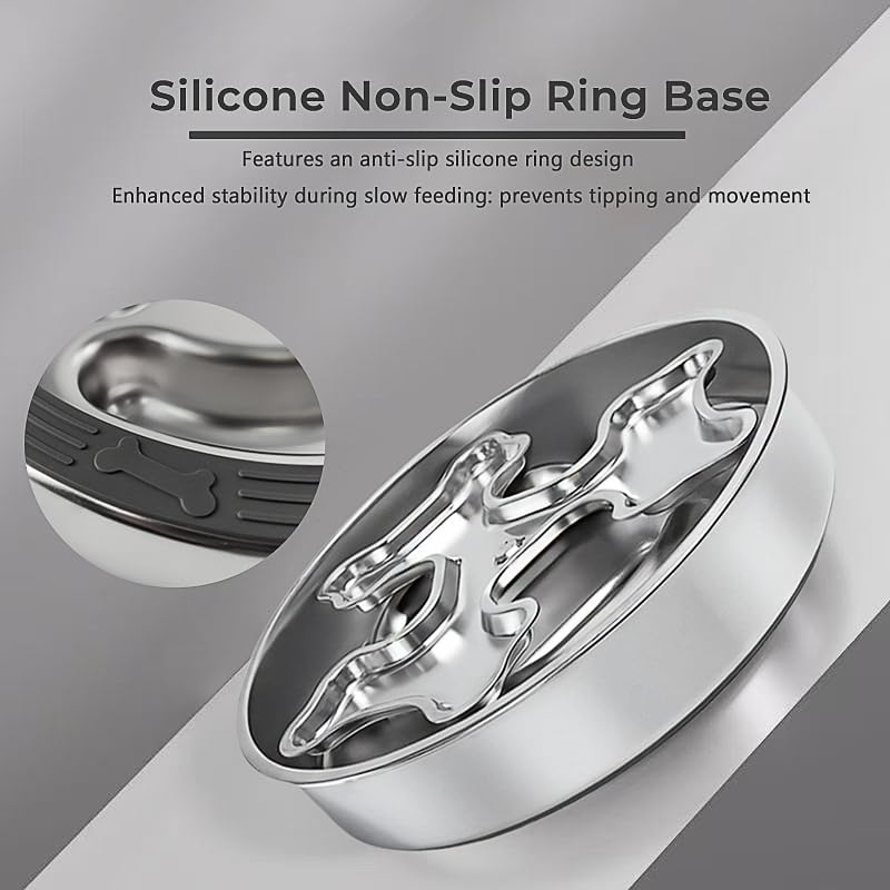 Stainless Steel Rotating Bone-Shaped Slow Food Bowl, 304 Grade Anti-Spill Pet Feeder for Dogs and Cats