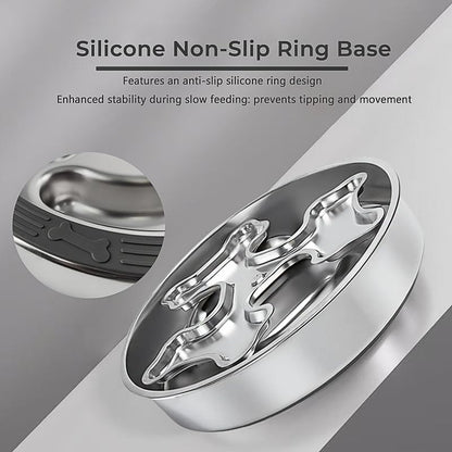 Stainless Steel Rotating Bone-Shaped Slow Food Bowl, 304 Grade Anti-Spill Pet Feeder for Dogs and Cats