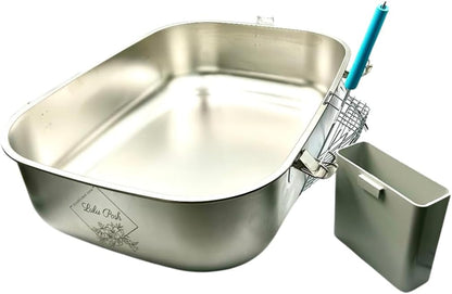 Extra-Large Metal Stainless Steel Litter Box with Stainless Detachable High Enclosure, *Exclusive* Soft-Handled Scoop with Mounted Side Box. Easy Clean, Reduces Scattering, Odor Resistant.
