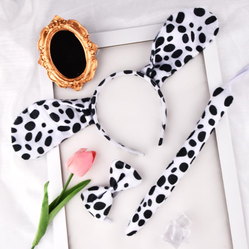 Spottted Dog Costume Dog Ear Haedband Tail Bowtie Set Animal Cosplay Accessories for Halloween Cosplay Party Photo Props Puppy Hairband Kit DIY Dress Up Party Doggie Costume Accessories