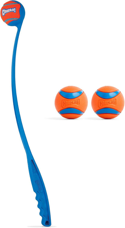 Chuckit! Ultra Ball & Launcher Bundle - Classic 26" with 2 Pack Medium (2.5") Bouncy Fetch Balls for Dogs 20-60 lbs, Dog Fetch Ball Thrower