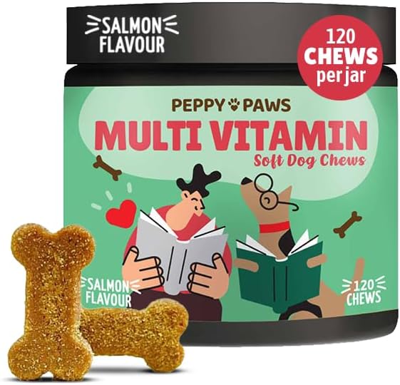 Dog Multivitamin Soft Chews – 120 Count | with Omega 3, Glucosamine, MSM, Chondroitin, CoQ10, Vitamins B & C | for Joint, Heart, Skin & Immune Support | Salmon Flavor | Non-GMO & Natural