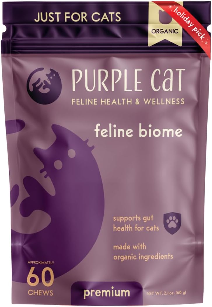Feline Biome: Premium Cat & Kitten Probiotic – Gut Health, Diarrhea Relief & Immune Support – Natural & Organic Ingredients – 60 Soft Chews with Real Chicken and Chicken Liver