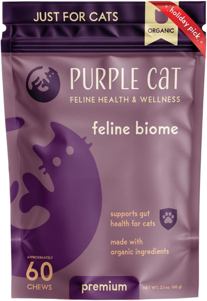 Feline Biome: Premium Cat & Kitten Probiotic – Gut Health, Diarrhea Relief & Immune Support – Natural & Organic Ingredients – 60 Soft Chews with Real Chicken and Chicken Liver