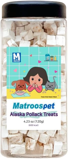 M MATROOS Freeze Dried Raw 100% Natural Single Ingredient Alaska Pollock Dog and Cat Treats, 4.23 oz | Healthy Weight Control Traning | Wild Caught, High Protein, Gluten Free, Grain Free