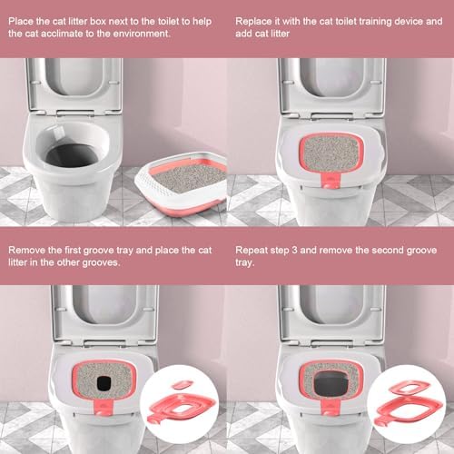 Cat Toilet Training Kit, ABS Plastic Step by Step System Reusable Tray for Litter Box Elimination and Home Cleanliness with Instructional Manual