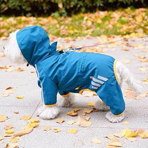 Dog Raincoat, Waterproof Dog Rain Jacket with Hood, Rain Coat with Leash Hole, Reflective Strap for Small Medium Dogs, Outdoor Adventures/Walking Lightweight Puppy (Blue,M)