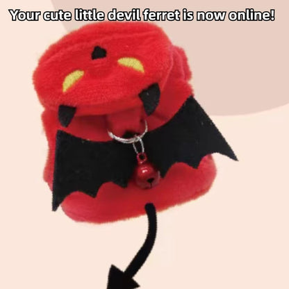 Ferret Harness and Leash, Adjustable Ferret Walking Vest for Squirrel and Small Animal, Soft and Breathable Small Animal Lead Leash with Evil Wings and Safe Bell (Red)