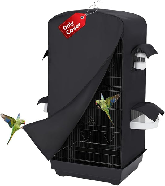 Bird Cage Cover for Night - Black Birdcage Cover with 4 Access Windows -Insulated Birdcage Cover with Dust Protection- Fits Parakeet, Cockatiel & Conure Medium Cages(17.7x13.4x32.3 inch)