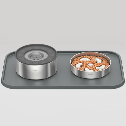 Pet Feeding Mat [Warped Resistant Raised Edge], Water-Proof Silicone Placement for Food Water Bowls, Anti-Slip Base Protect Floor, BPA-Free&Dishwasher-Safe [18.5x11.5inch Medium, Gray]