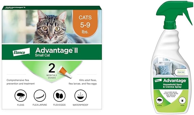 Bundle of Advantage II Vet-Recommended Flea Treatment & Prevention | Cats 5-9 lbs. + Advantage Household Spot & Crevice Spray 24 oz.