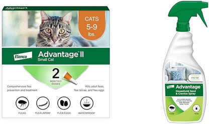 Bundle of Advantage II Vet-Recommended Flea Treatment & Prevention | Cats 5-9 lbs. + Advantage Household Spot & Crevice Spray 24 oz.