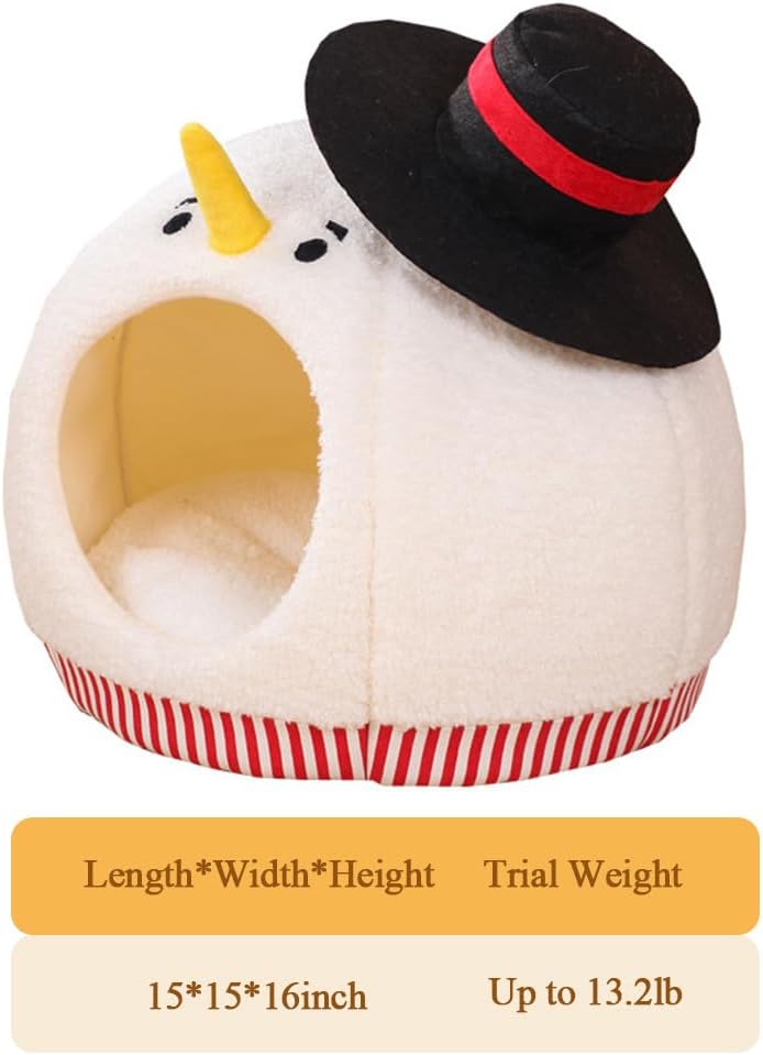 Cute Snowman-Shaped Enclosed Cat Bed Cave - Warm and Cozy Winter Cat Hideaway for Indoor Cats, Funny Christmas Themed Pet House with Washable Mat, All-Season Comfort for Kittens and Small Dogs