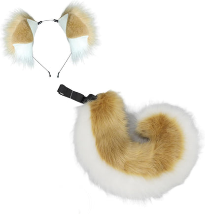 Dog Ear and Tail Set for Shepherd Shiba Inu, Animal Cosplay Costume Accessories, Furry Animal Cosplay Costume Dog Anime Set, Adult Halloween Party Headdress