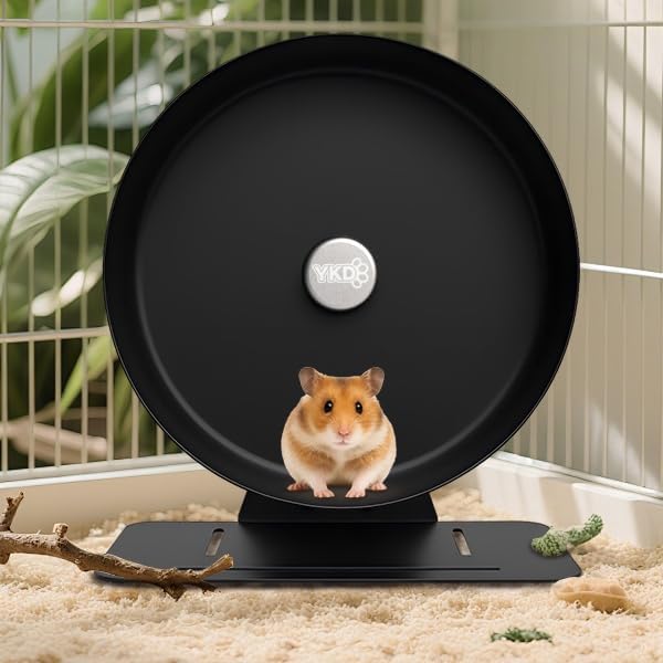 11.8" Silent Hamster Exercise Wheel, Aluminum Alloy Noiseless Running Wheel for Syrian Hamsters, Fancy Rat, Hedgehogs and Small Pets (Base-Black)