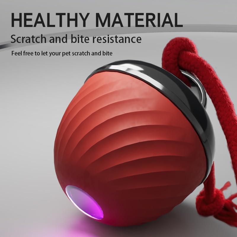 Smart Interactive Pet Toy Ball with USB Charging, 3 Modes Automatic Moving Bouncing Ball with Rope for Dogs and Cats, Red