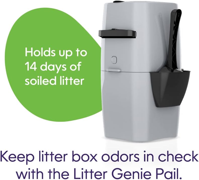 Litter Genie Standard Pail (Silver) | Cat Litter Box Waste Disposal System for Odor Control | Includes 1 Square Refill Bag