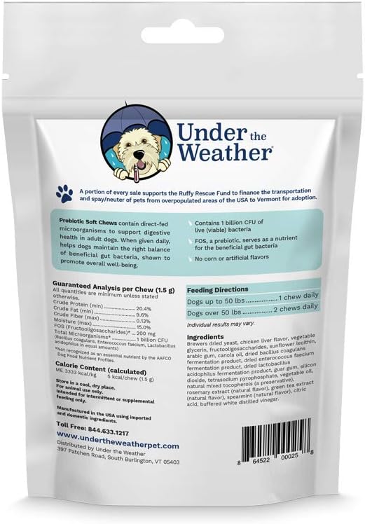Under the Weather Pet Soft Dog Chew Supplements for Calming and Probiotics | Supports Relaxation and Normal Emotional Balance in Dogs (Probiotics, 60 Count)