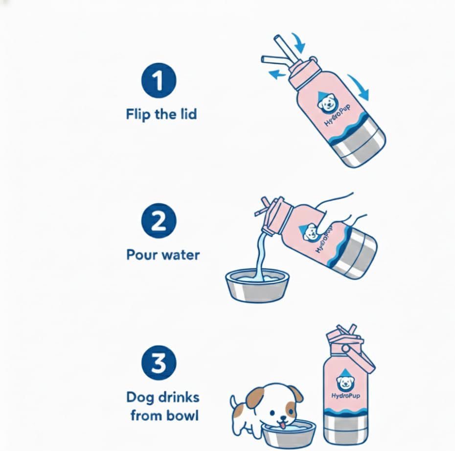 32 OZ Sainless Steel Dog Water Bottle with Lid-HydroPup (Pink)