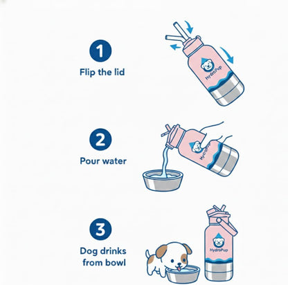 32 OZ Sainless Steel Dog Water Bottle with Lid-HydroPup (Pink)