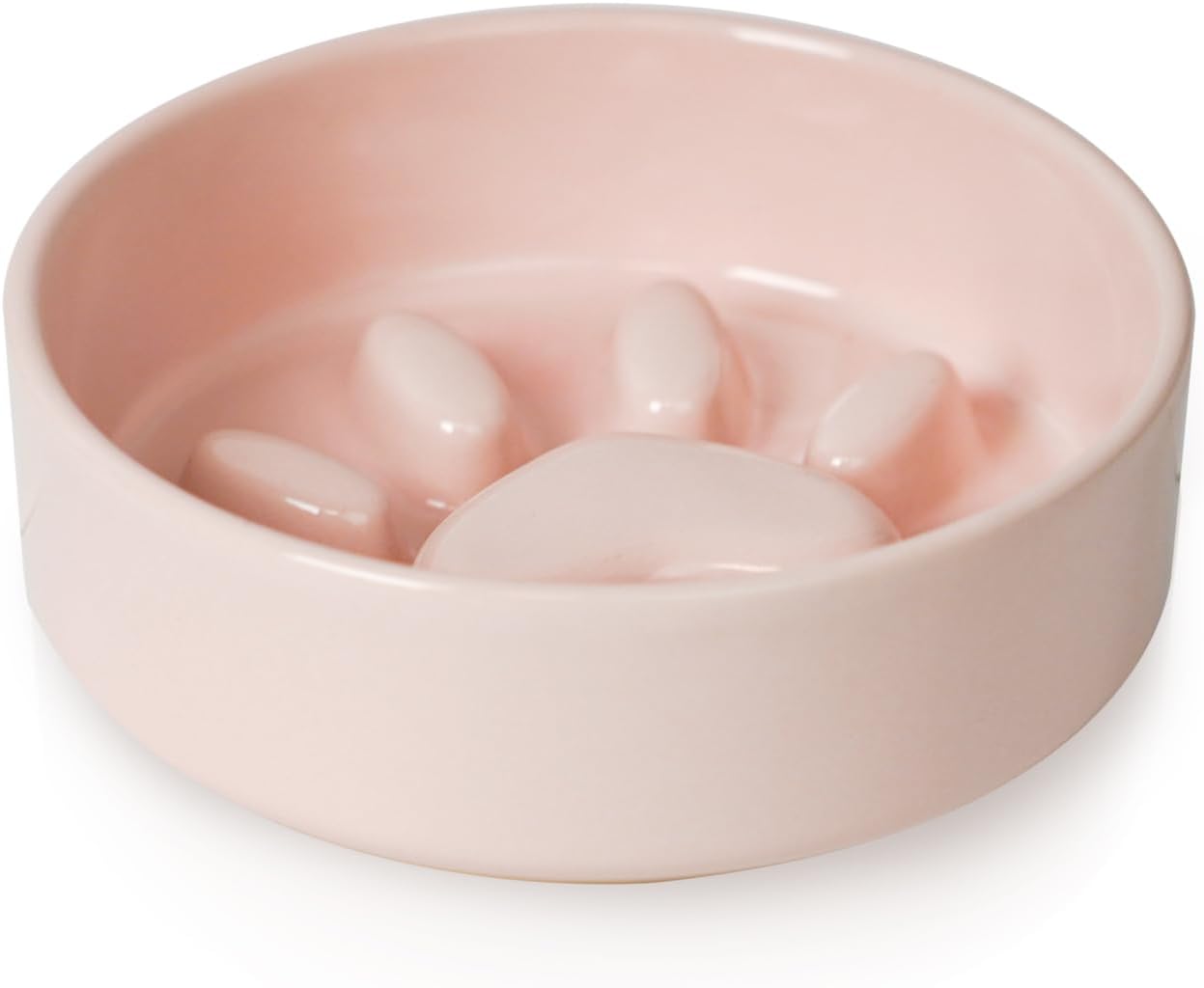 Ceramic Slow Feeder Dog Bowl for Medium Size, Cute Paw Slow Feeding Food Bowl for Medium Breeds, Ceramics Dog Dishes, Non Slip, Pet Brithday Gifts, Pink