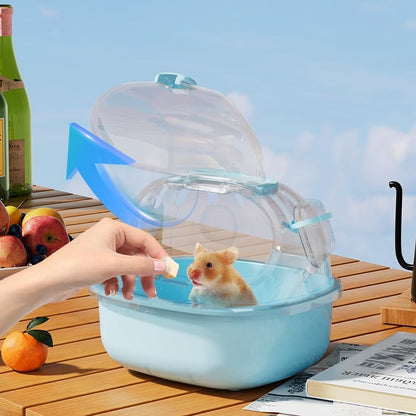 Small Animal Carrier Cage with Water Bottle, Portable Hamster Travel Carrier Carry Case for Small Pets, Gerbils, Mice, Dwarf Hamster (Blue)