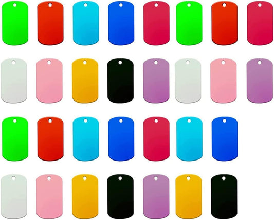 30Pcs Pet ID Tags, BetterJonny 10 Colors Blank Dog Tags Double Sided Aluminum Cat ID Tags Rectangle Tags with Hole for Dogs Cats Pets Name Phone Number Craft Tag (5cm×2.9cm)