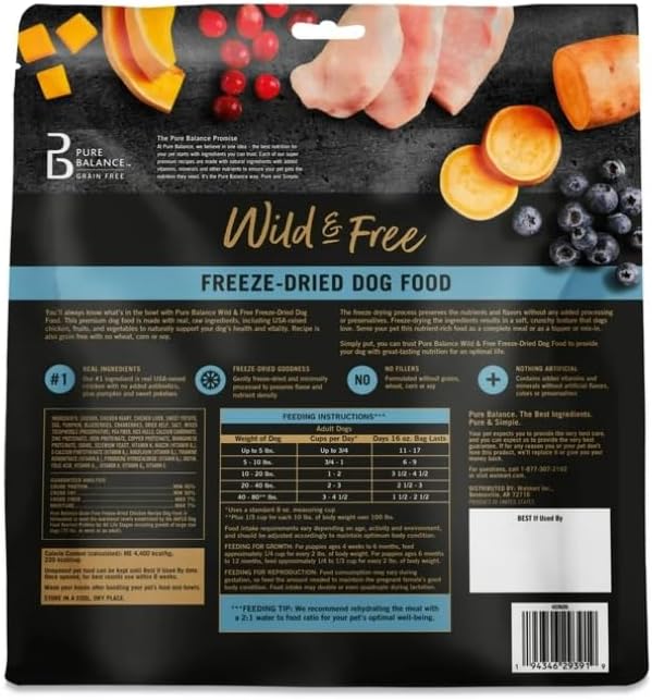 2 Packs of Pure Balance Wild & Free Freeze-Dried Dog Food, Chicken Recipe, 16 oz (1 lb)