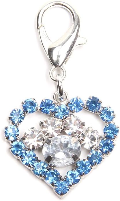 Bling Rhinestones Heart&Paw Charm Pendant Jewelry for Pet Dog Cat Puppy Necklace Collar Accessory