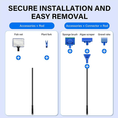 5 in 1 Fish Tank Cleaner Kit Aquarium Cleaning Tools with 19 Inch Anti-Slip Handle Fish Tank Cleaner with Algae Scraper and Fish Net