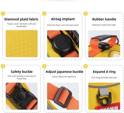 Dog Harness,Cat Harness,No Pull Dog Harness with Holder Holder fit for AirTag for Small and Medium Dogs and Cats. (Pink, M(Chest:18-24.8",Neck:(17.3-21.2"))