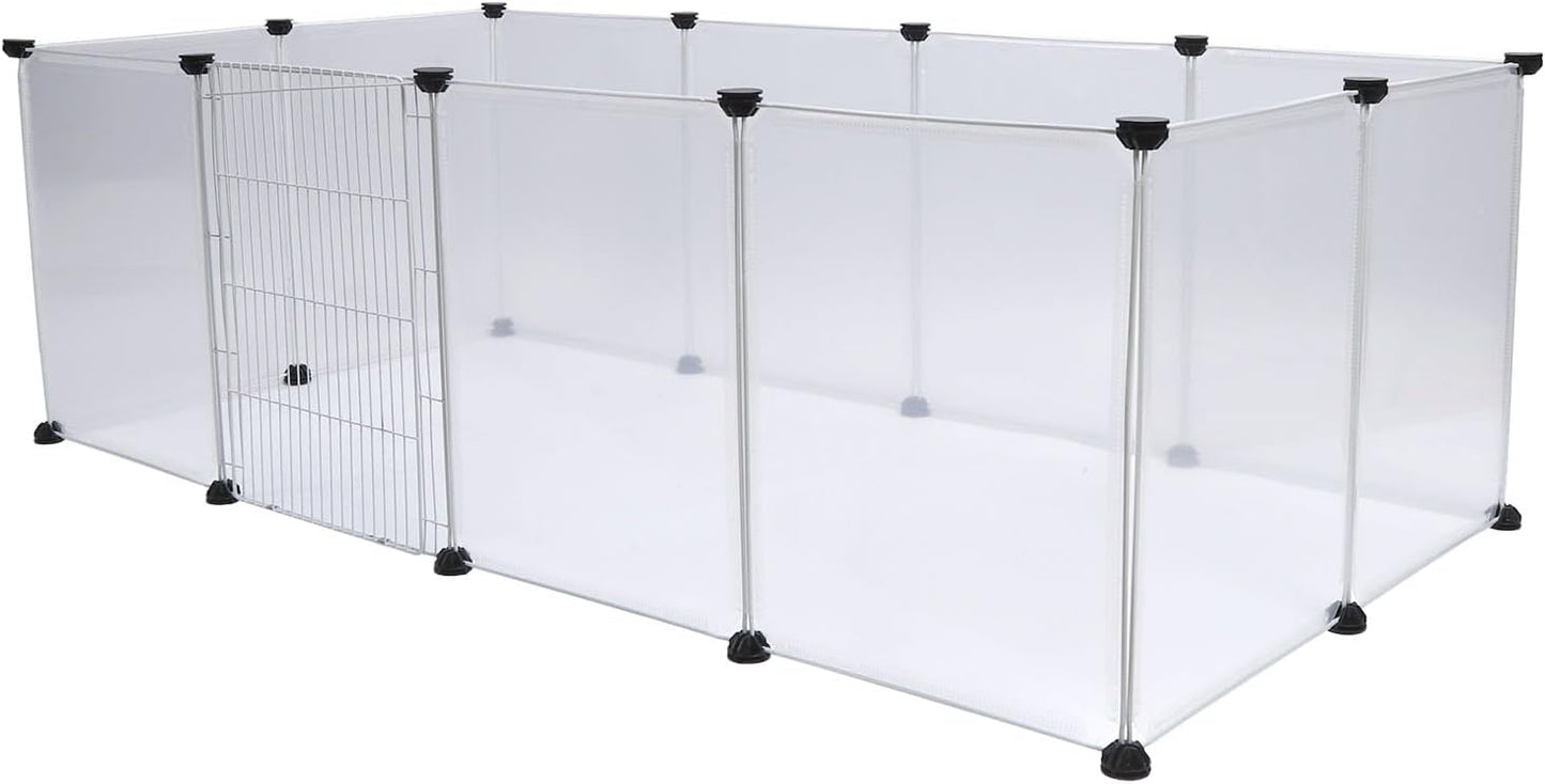 Pet Fence Portable 6 Pieces, Translucent Plastic Enclosure for Small Medium Dogs and Cats - Easy Assembly, Adjustable Size, Lightweight and Durable for Indoor Outdoor Use (12 Pieces L)
