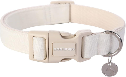 DOGWONG Cotton Hemp Dog Collar, Heavy-Duty Adjustable Soft Natural Fabric Pet Collar - Cute Wedding Puppy Necklace for Small to Large Dogs