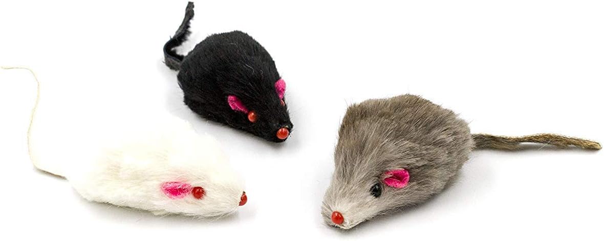 20 Furry Mice with Catnip and Rattle Sound Made of Real Rabbit Fur Interactive Catch Play Mouse Toy for Cat, Pack of 20 Mice