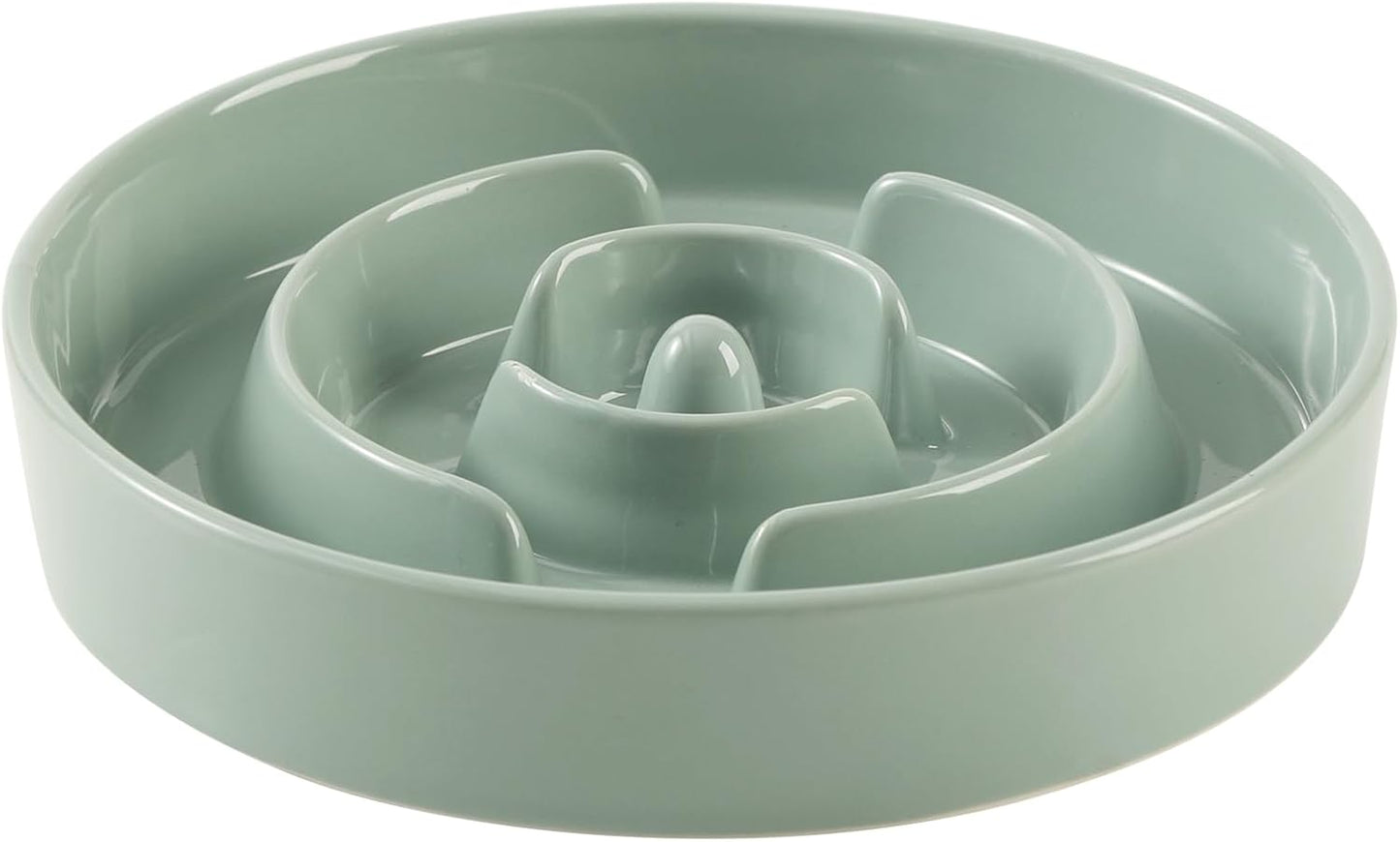 Ceramic 1.6 Cup Slow Feeder Dog Bowl for Medium and Large Breed, 8.2inch Puzzle Dog Food Dish, Anti-Gulping, Stop Bloat, Preventing Choking (Single Bowl-Light Green)