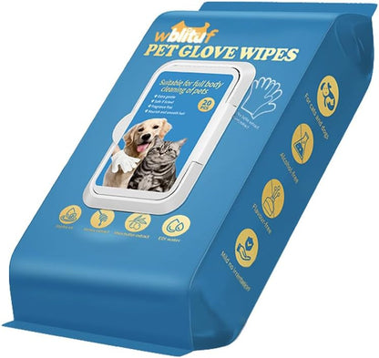 Pet CleaningGlove Wipes for Dogs & Cats, No-Rinse Grooming Wipes, Hypoallergenic Deodorizing Disposable Bathing Wipes,Extra Thick,Perfect for Pet Dry Cleaning,Daily Care and Travel,20 pcs