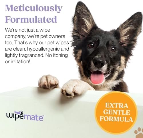 WIPEMATE Lavender XL Pet Wipes for Medium to Large Dogs & Cats, No-Rinse Solution, Hypoallergenic, Gentle, Deodorizing - Pet Wipes for Cleans Paws, Ears, Fur, Butt, & Anal Glands (100 ct)