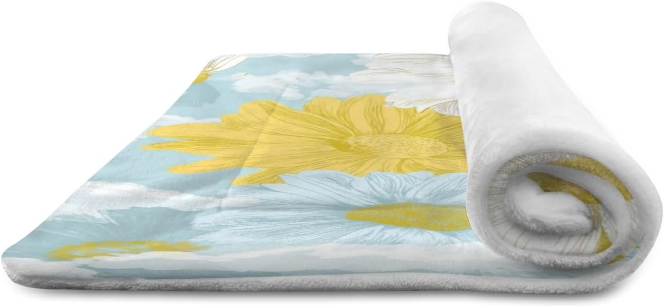 susiyo Yellow Floral Blooming Dog Bed Mat - Super Soft & Warm Pet Pad, 25x18 Inch Machine Washable Mat for Small Medium Dogs, Couch Protector, Crate & Travel Bed Topper