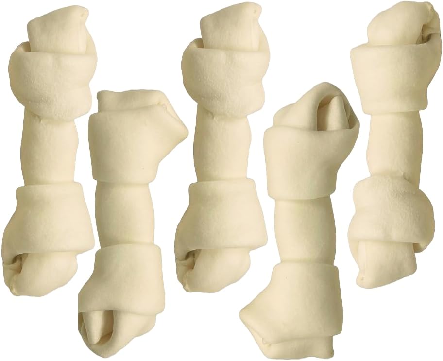 Top Dog Chews - Natural Beef Rawhide Bones (5 Pack), 8"-10" Long-Lasting Dog Bones for Aggressive Chewers, Digestible Dog Treats for Small, Medium & Large Breeds
