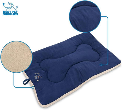Best Pet Supplies Machine Washable Dog Crate Mat – Double-Sided Kennel Pad - Navy Blue, S (24 x 17)