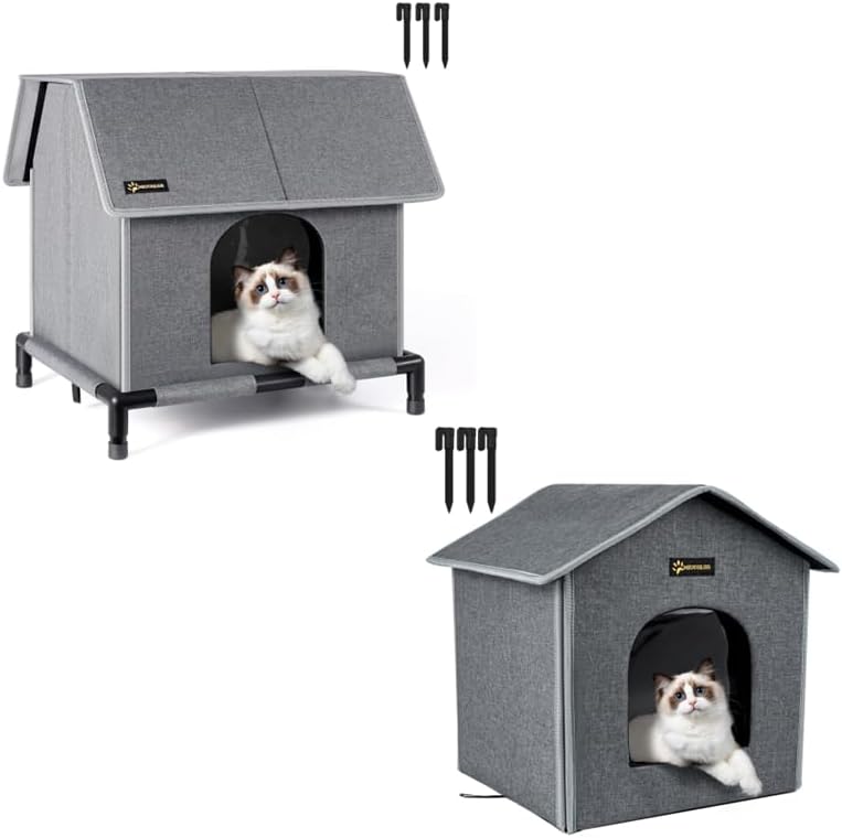 MIU COLOR Large Outdoor Cat House, Upgraded Aluminum Foil Material, Weatherproof Elevated Shelter & Outdoor Cat House, Small Weatherproof Cat Houses