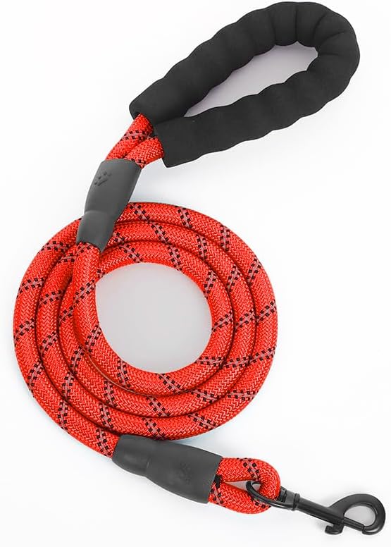 Dog Leash with Padded Handle, Slip Lead Leashes Strong No Pull Training Rope Highly Reflective Threads for Medium Large Dogs,Red,6 FT
