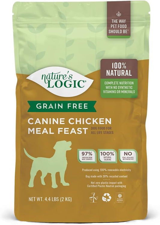 Nature's Logic Grain-Free Dry Dog Food - All-Natural, High Protein, No Synthetic Vitamins/Minerals - Gluten Free - Supports Healthy Digestion - All Breeds & Ages - Chicken Meal Feast, 4.4lbs