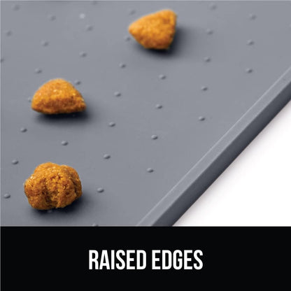 GORILLA GRIP 100% Waterproof Raised Edge BPA Free Silicone Pet Feeding Mat, Dog Cat Food Mats Contain Spills Protects Floors, Placemats for Cats and Dogs Water Bowl, Pets Accessories 16x10, Gray