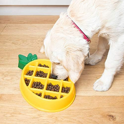 ZippyPaws Happy Bowl Slow Feeder Bowls for Dogs, Puzzle Dish for Pet Food to Slow Eating, Pineapple