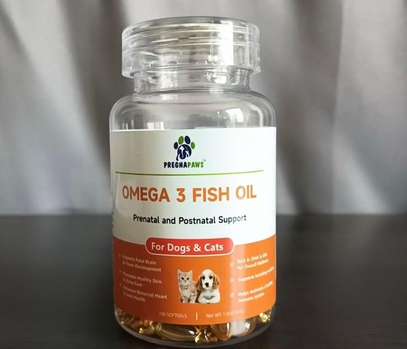 Omega 3 Fish Oil for Dogs & Cats | Dog Prenatal Vitamins | Joint Support | Brain & Heart Health | Pure EPA DHA Omega 3 for Dogs | 100 Soft Gels